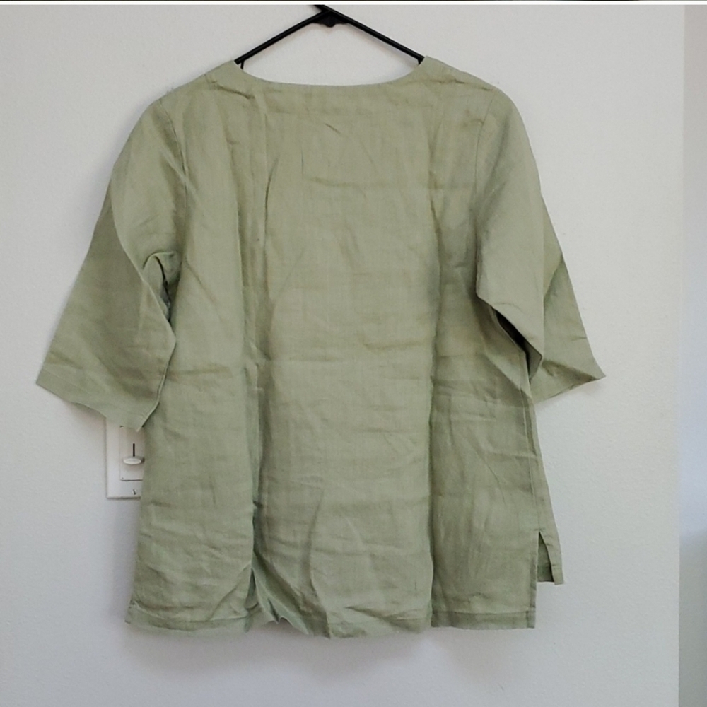 Grae Cove Linen Green Blouse Top — image 6 of 8